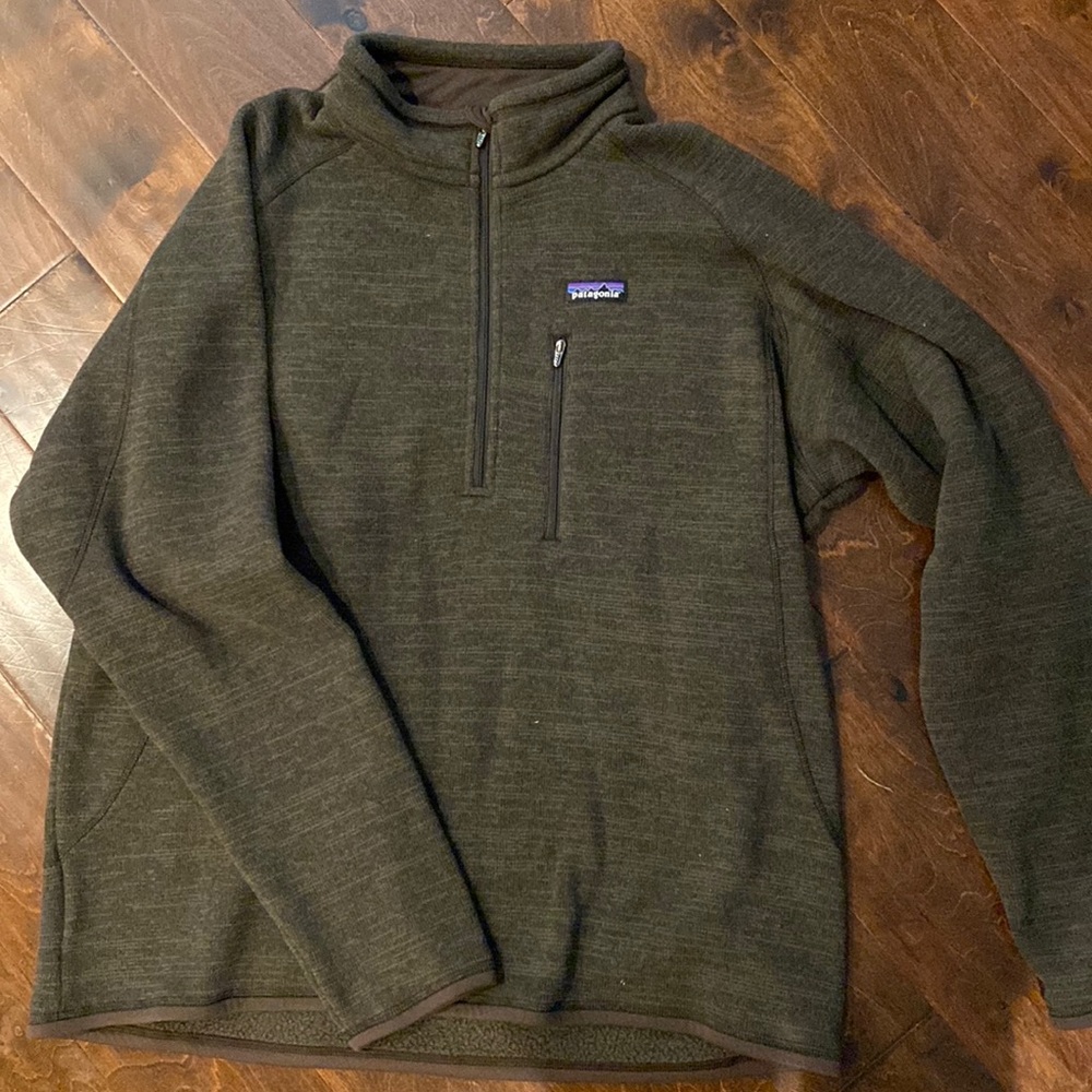 Brown Patagonia quarter zip fleece lined jacket